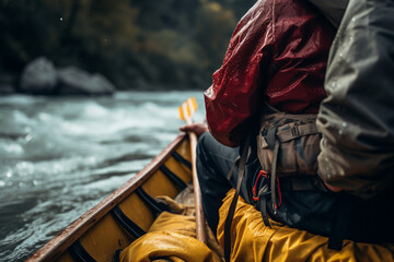 Dangerous extreme hobby people sailing kayaking down river active sportive lifestyle Generative AI picture