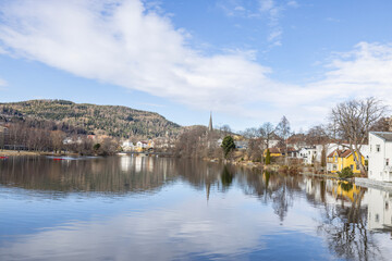 Walking along Nidelven (River) in a Spring mood in Trondheim city - 781403478