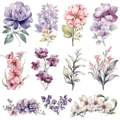 Elegant Watercolor Floral Clipart Set in Pastel Hues for Wedding Invitations and Spring-Themed Designs