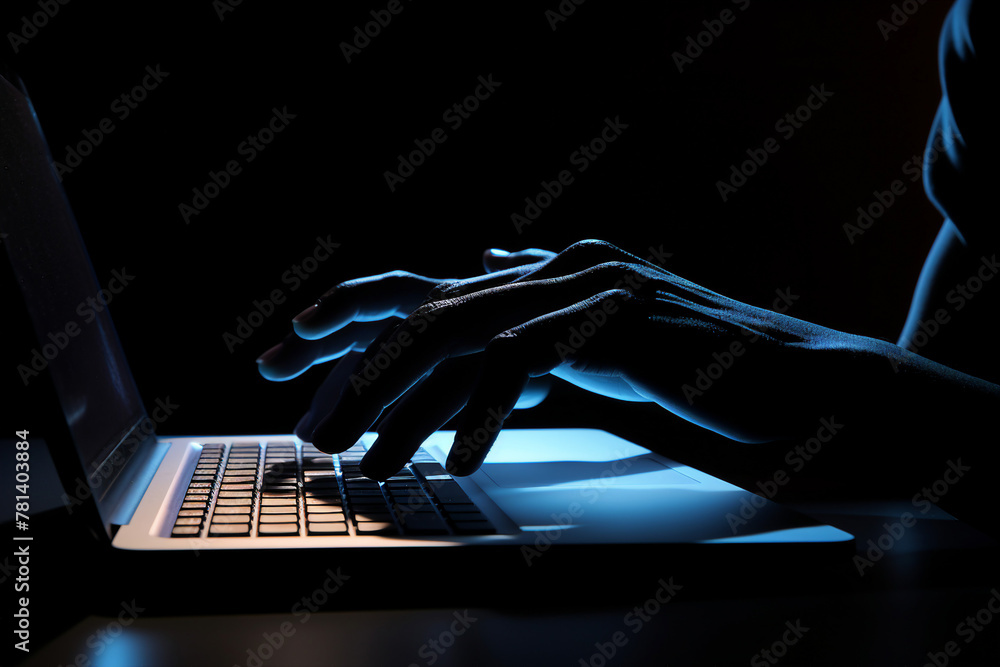 Poster generated with ai image of man hands typing on a laptop keyboard