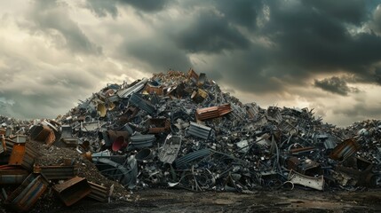 mountain of metal ready for recycling - obrazy, fototapety, plakaty