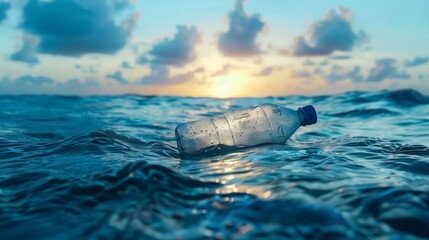 Plastic bottle in the ocean - obrazy, fototapety, plakaty