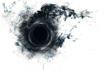 Foto op Aluminium black hole surrounded by swirling gas and dust,  against a white background to highlight its mysterious and powerful nature. © Only PNG