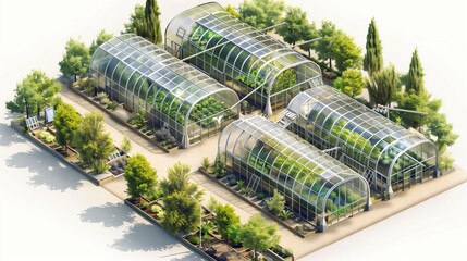 Isometric 3d illustration technology of agriculture and greenhouses