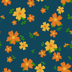 flower floral vintage seamless repeat pattern. This is a retro flower vector illustration. Design for decorative, wallpaper, shirts, clothing, tablecloths, blankets, wrapping, texture, textile,    