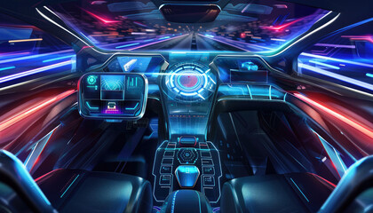 A futuristic car with a dashboard that has a large screen and a small screen by AI generated image