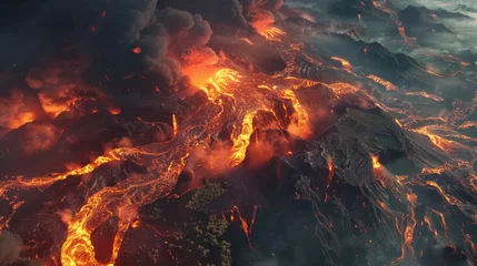 Foto op Canvas Volcanic Eruption Captured at Twilight © Prostock-studio
