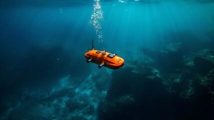 Orange Submarine Floating in Ocean
