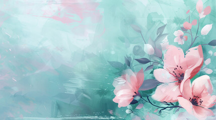 Artistic floral background with soft pastel colors, featuring delicate pink blossoms and spring motif.