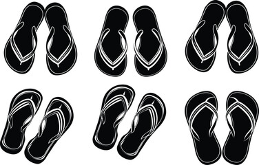 Set of Flip Flops Silhouette Vector Illustration