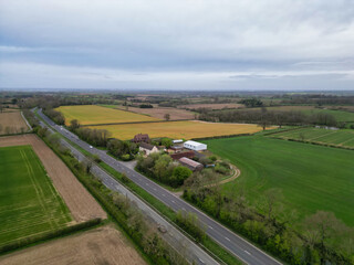 Aerial View of Most Beautiful Countryside Landscape of Village Near Rugby City of England UK. 