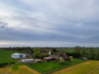 Fototapeta na wymiar Aerial View of Most Beautiful Countryside Landscape of Village Near Rugby City of England UK. 