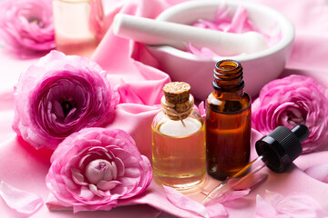 Pink ranunculus flowers essential oil