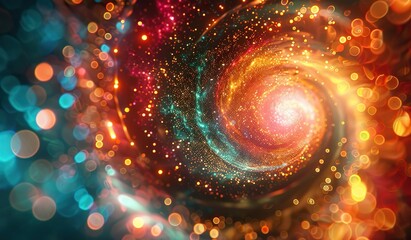 Abstract cosmic swirl with sparkling particles in vibrant colors