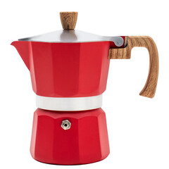 Red Moka pot coffee maker isolated over white background