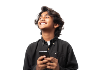 South Asian Teen Smiling with Phone