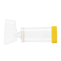 Transparent inhaler isolated on white background.
