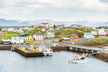 Fishing village with colourful buildings along the northern coast of the Snæfellsnes peninsula in Iceland in summer
