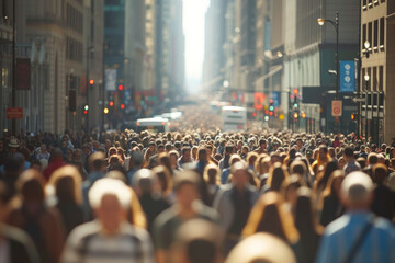 Urban Hustle Crowded city street filled with diverse group of people walking in busy metropolis