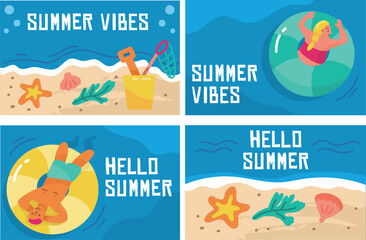 Hand drawn summer card collection template