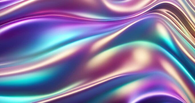 Abstract background material of big wave animation with shiny iridescent pearl feeling. 光沢のある虹色のパール感のある大きなウェーブアニメーションの抽象的な背景素材