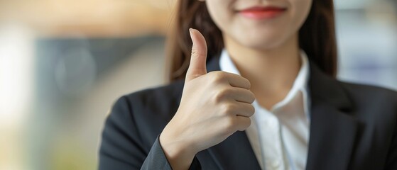 A professional businesswoman in a suit giving a thumbs up sign - Powered by Adobe