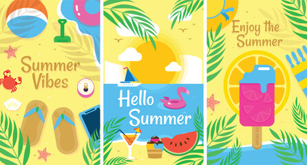 Flat design summer card set template
