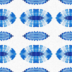 Indigo blue tie-dye handmade textile seamless pattern. Asian style abstract blotched dyed effect print. - 781413623