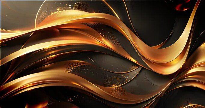 Luxurious and dynamic shining metallic golden wave abstract animation background material. 豪華でダイナミックな輝くメタリック金色のウェーブ抽象的なアニメーションの背景素材