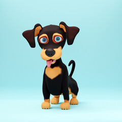 Cute dachshund dog staying on blue background. 3D cartoon character - 781413813