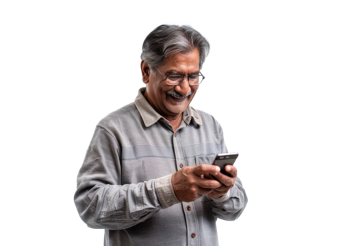 South Asian Man Smiling at Phone