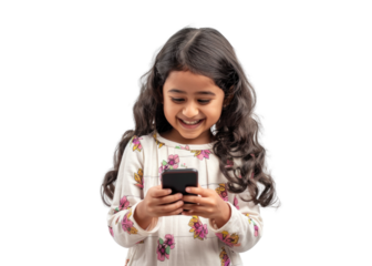 South Asian Girl Smiling at Phone