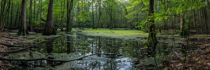 Southern Swamps, Beautiful Swamp, Natural Bog, Marsh, Mire, Southern Wetland, Morass - obrazy, fototapety, plakaty