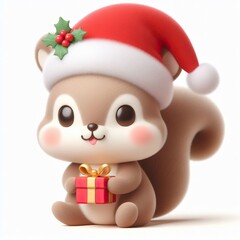 a cute Squirrel wearing Christmas Santa Claus hat