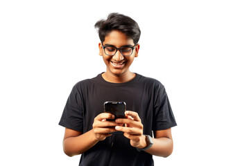 Fototapeta premium South Asian Teen Smiling Using Smartphone