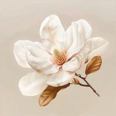 Obraz premium Magnolia Flower Isolated, Vintage Painting, White Magnolia Drawing Imitation, Luxurious Spring Flowers
