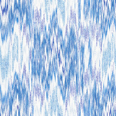 Indigo ikat dye stripe marled seamless pattern. Asian style wavy distort weave print in modern blue white. - 781415082