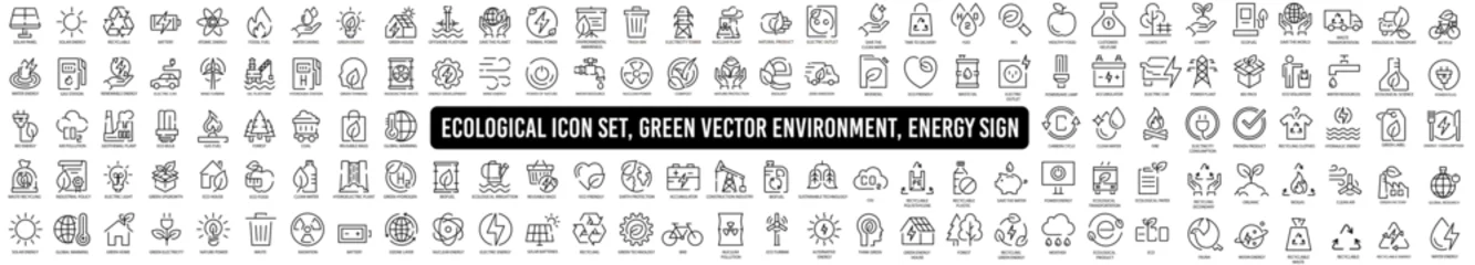 Fotobehang Set of green energy thin line icons. Icons for renewable energy, © 4zevar