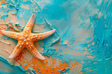 starfish on blue background. Copy space - 781415219