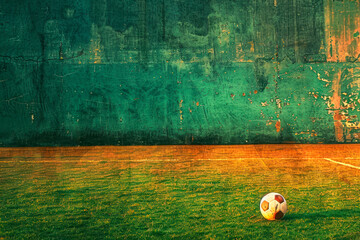soccer ball on the grass of a soccer field with copy space - 781415278