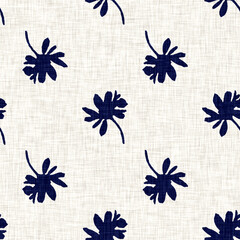 Indigo denim blue leaf motif seamless pattern. Japanese dye batik fabric style effect print background swatch.  - 781415288