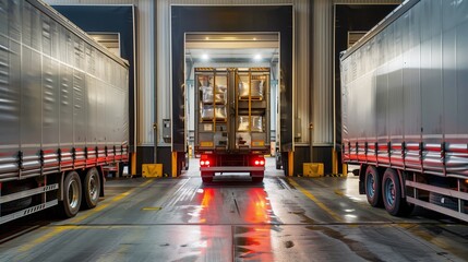 A truck waits in a logistic center for goods and loading