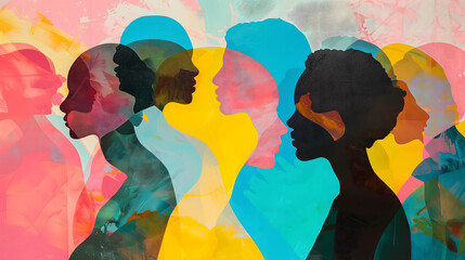 Collage de silhouettes humaines célébrant la diversité - obrazy, fototapety, plakaty