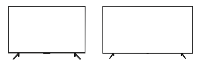 Modern TV screen mockup isolated cutout object with shadow on transparent background. LCD and LED screen with shadow .png file	