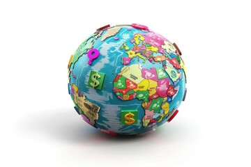 A globe with many different colored dots on it