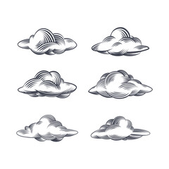 Engraving hand drawn clouds collection