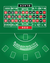 Green roulette mat. vector illustration