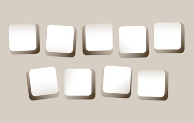Set of square keyboard buttons with shadow. Nine empty templates for collages, design, website, advertising. Vector mockup. EPS10.