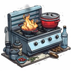 Drawing of a Stove With a Pot