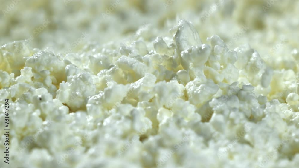 Sticker Super slow motion cottage cheese. High quality FullHD footage